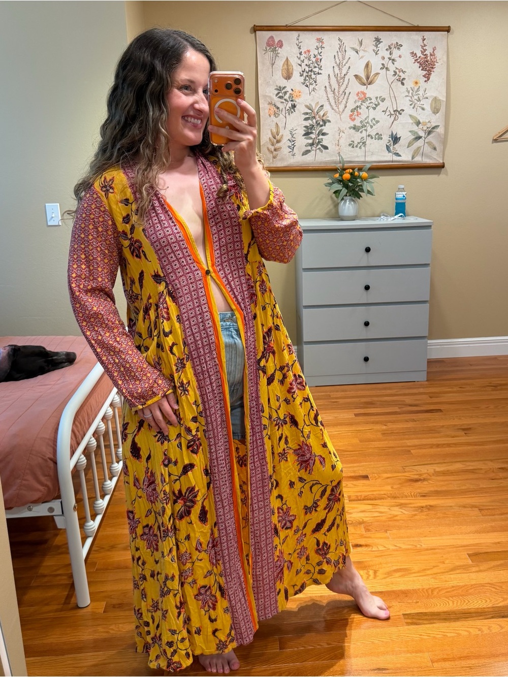 NWT Anthropologie RAGA Floral Boho Yellow Duster Kimono Small Boho - Picture 2 of 13
